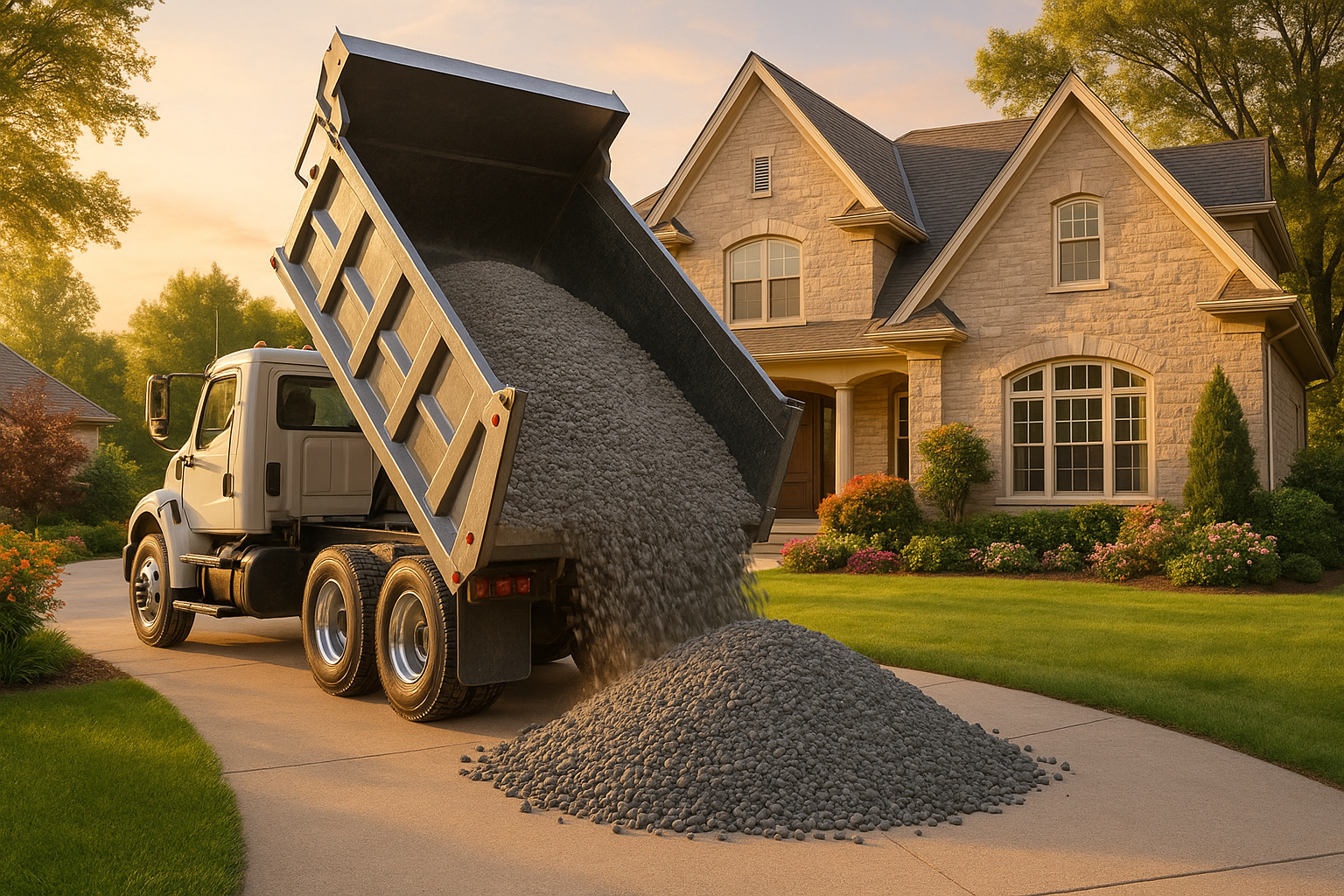 Gravel truck delivery beautiful home 